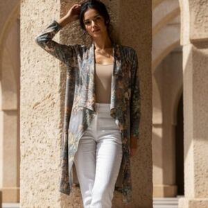 Anthropologie Solitaire Faux Suede Floral Open Front Jacket Women's Size Large